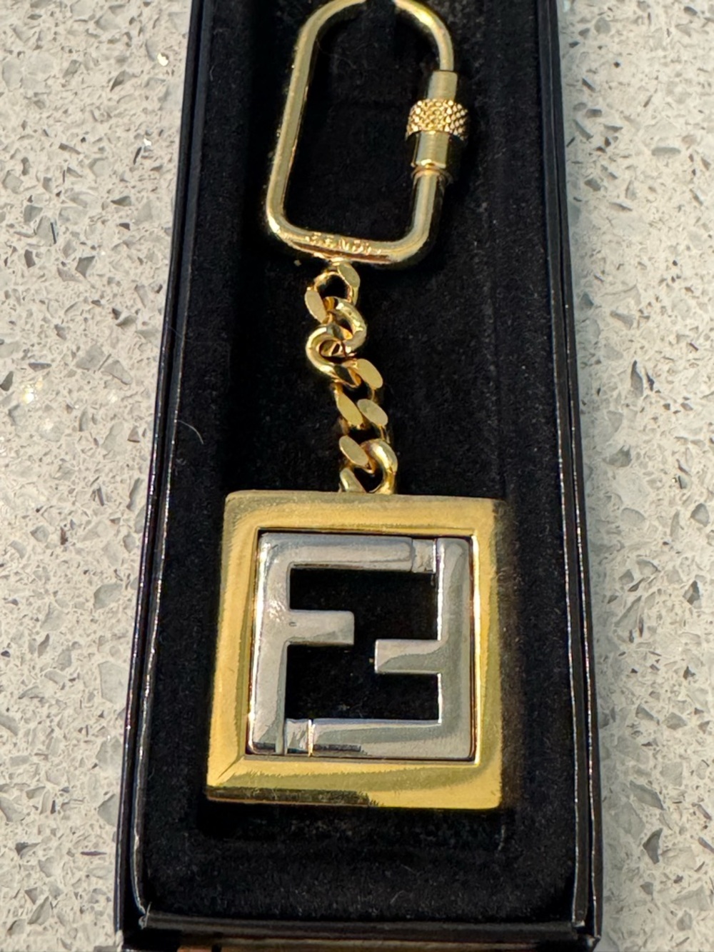 Fendi Gold and Silver Double F Square Keychain - Picture 3 of 4